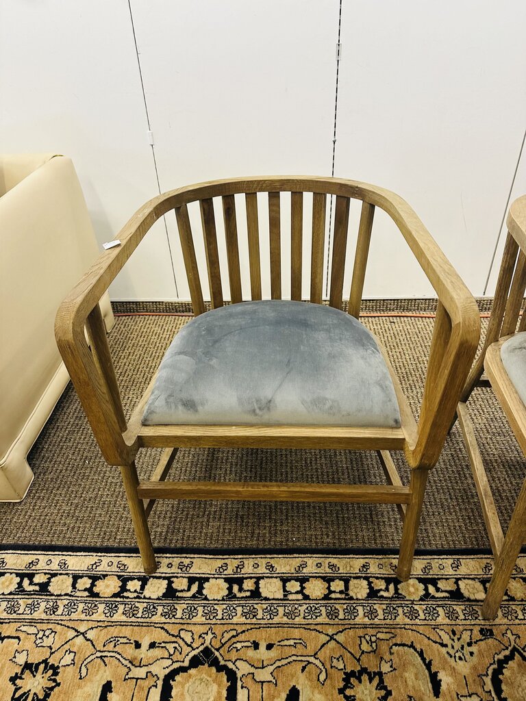 Wood Barrel Arm Chairs Pair