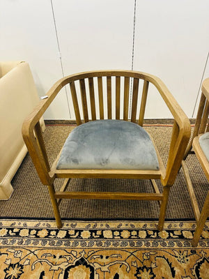 Wood Barrel Arm Chairs Pair