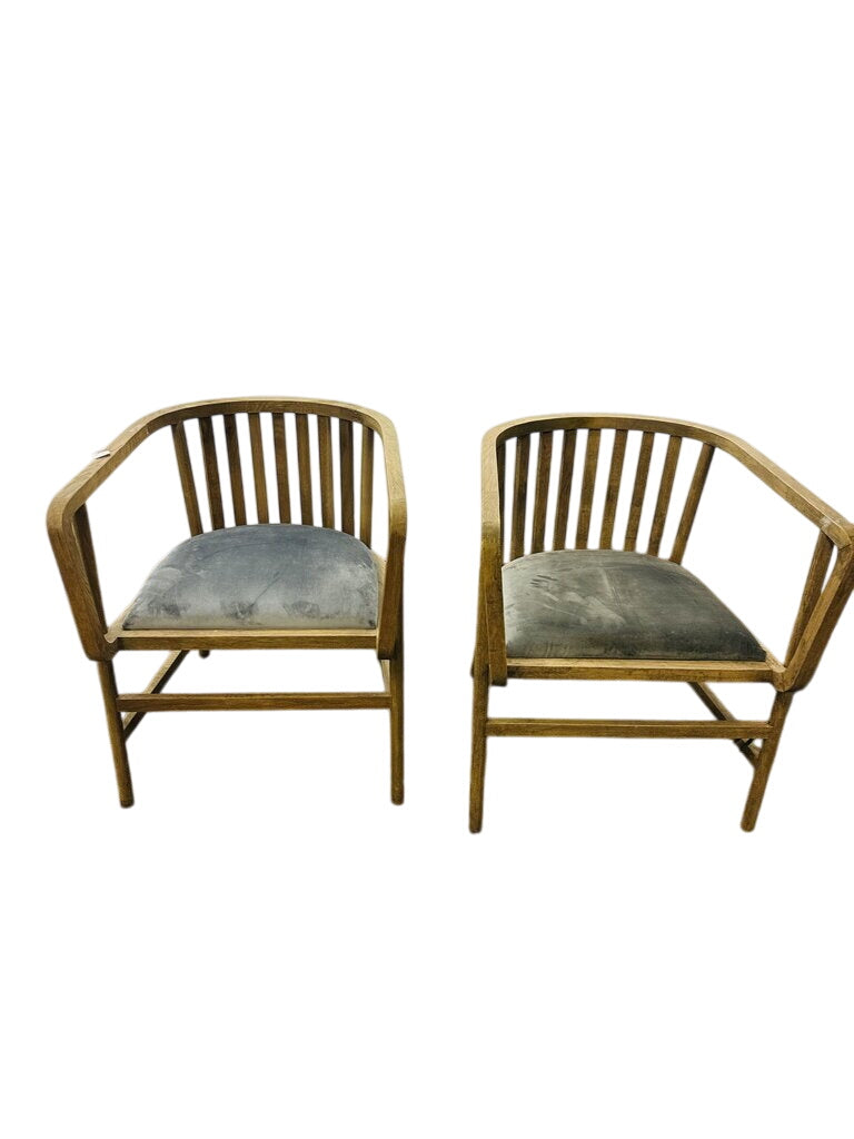 Wood Barrel Arm Chairs Pair