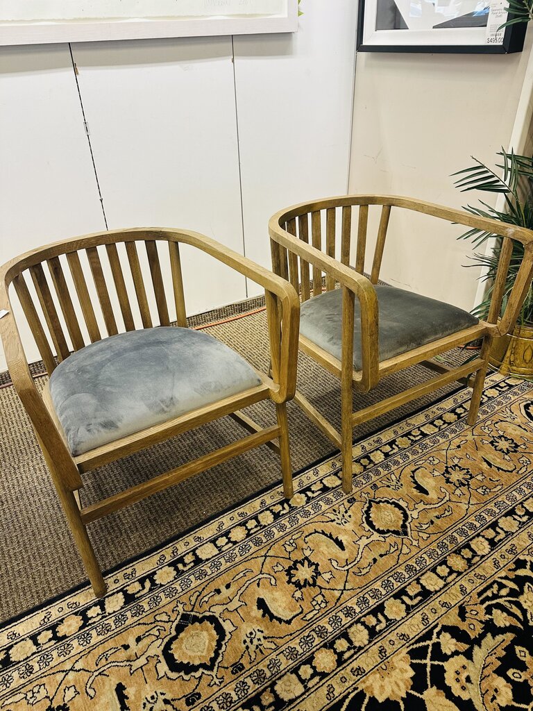 Wood Barrel Arm Chairs Pair