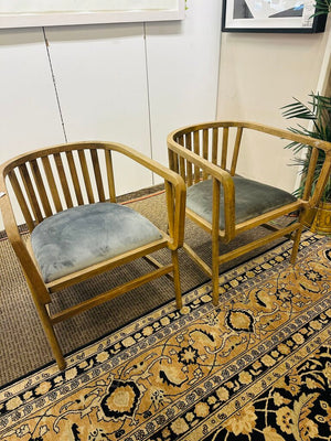 Wood Barrel Arm Chairs Pair