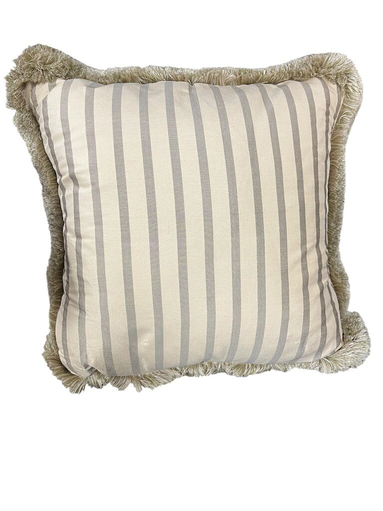 Beige & Tan Striped Taffeta Fringe Edge Pillow 16x16