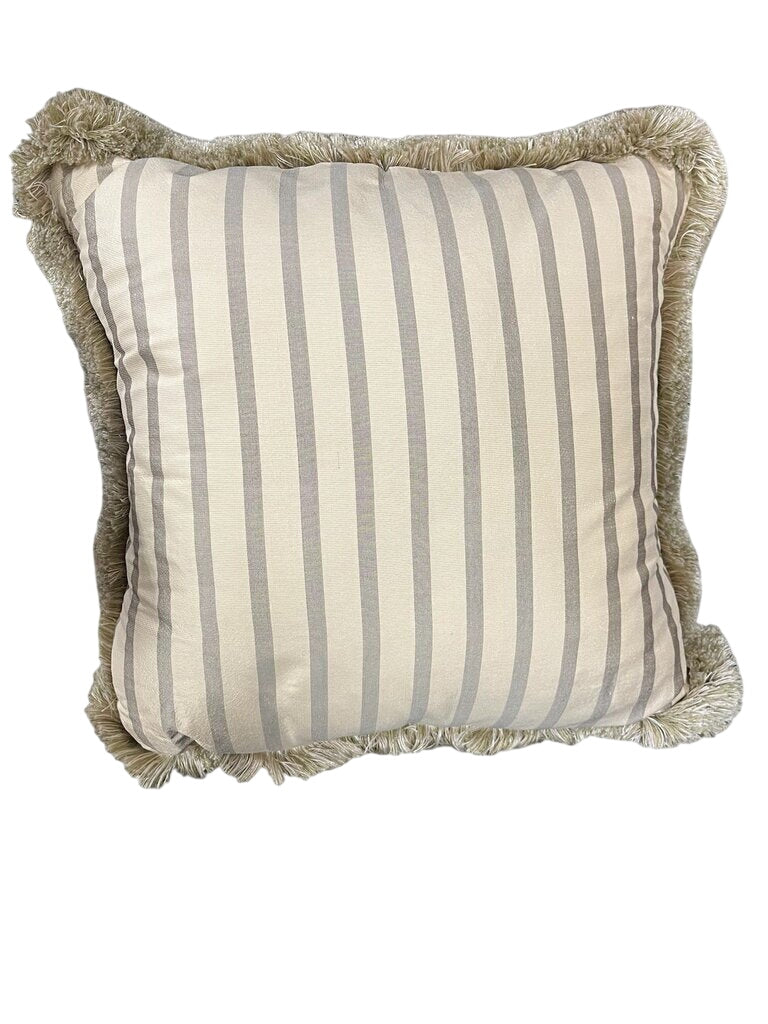 Beige & Tan Striped Taffeta Fringe Edge Pillow 16x16
