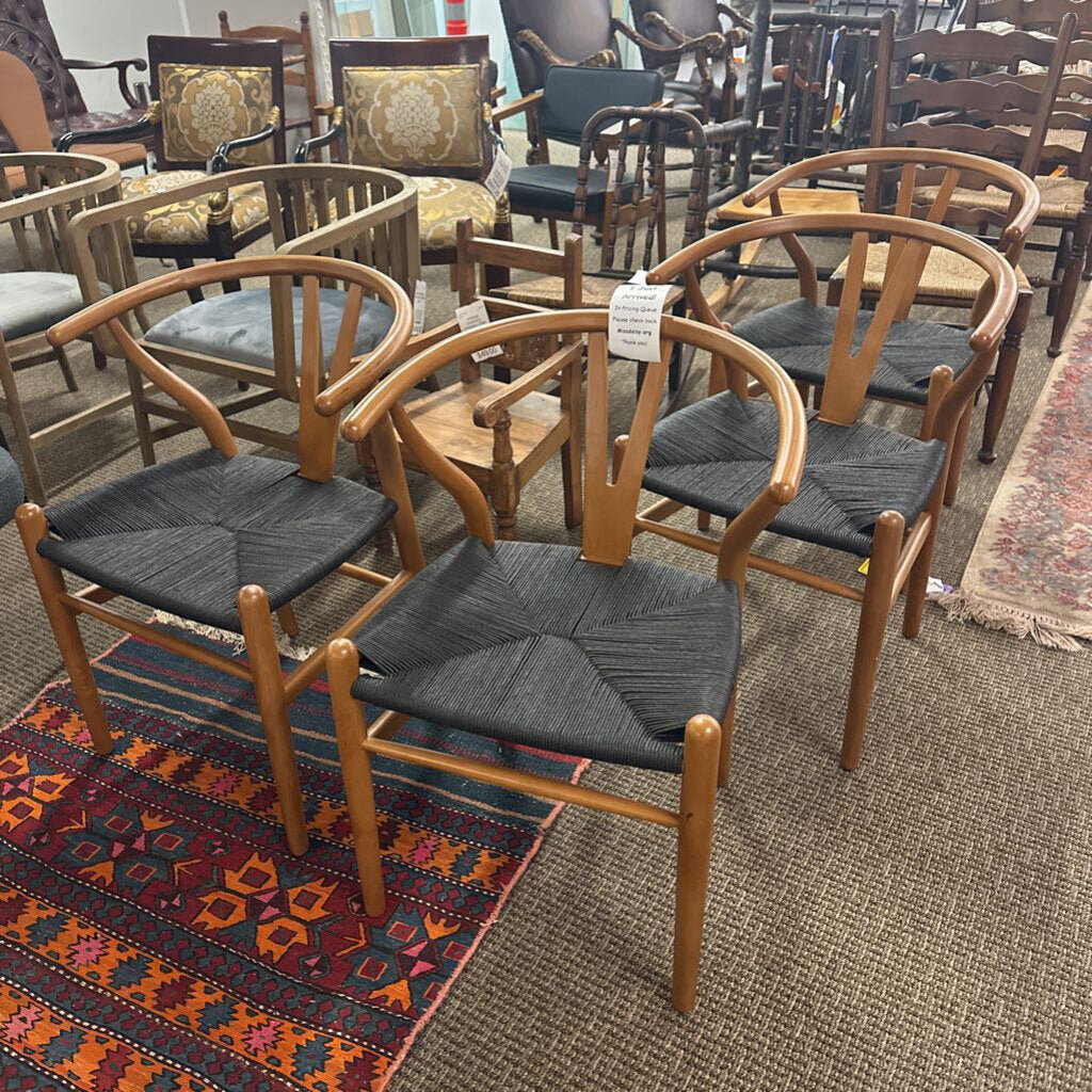 Set of Four Wooden Wishbone Chairs