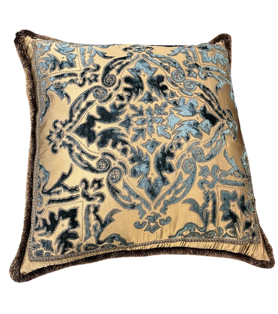 Decorative Textiles Copper Satin & Velvet Fringe Edge Pillow
