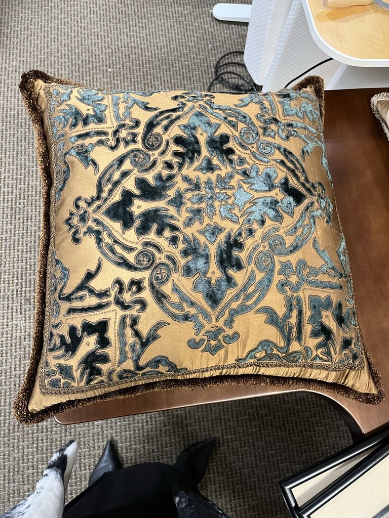 Decorative Textiles Copper Satin & Velvet Fringe Edge Pillow