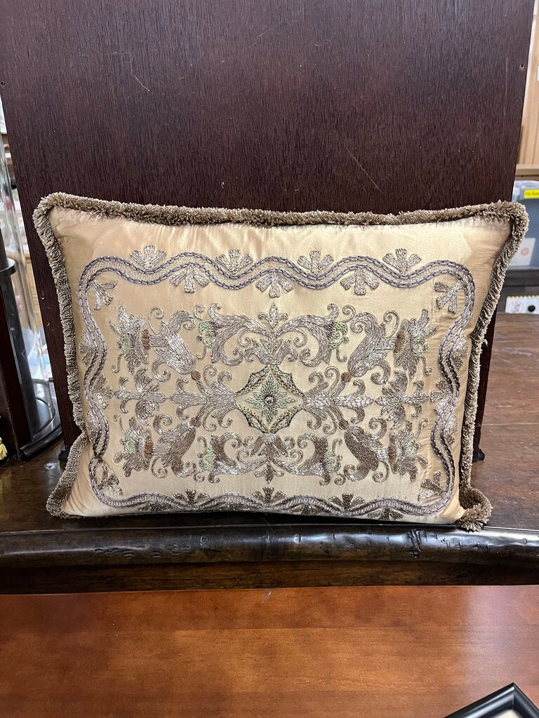 Decorative Textiles Bronze Satin Embroidered Pillow 17x12