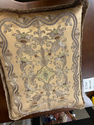 Decorative Textiles Bronze Satin Embroidered Pillow 17x12