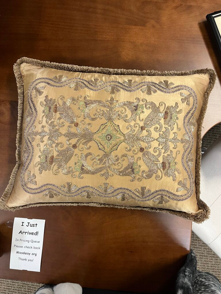 Decorative Textiles Bronze Satin Embroidered Pillow 17x12