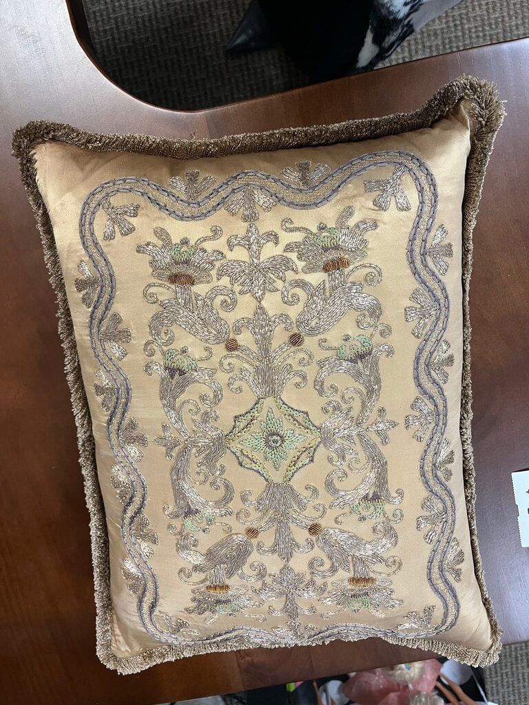 Decorative Textiles Bronze Satin Embroidered Pillow 17x12