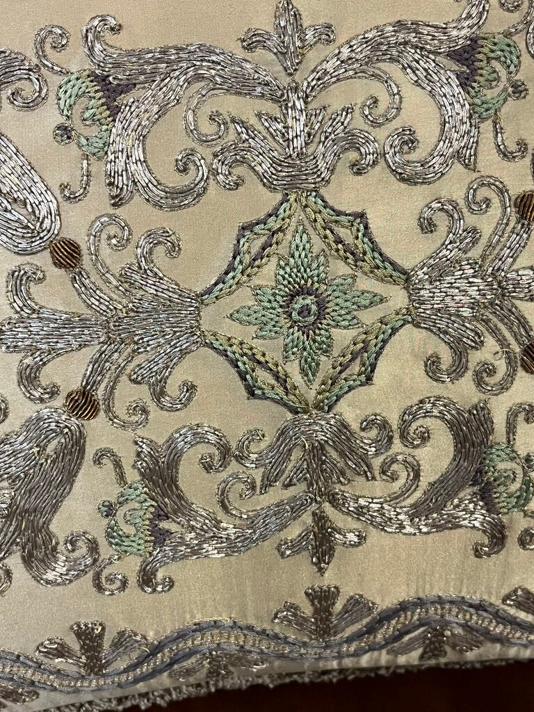 Decorative Textiles Bronze Satin Embroidered Pillow 17x12