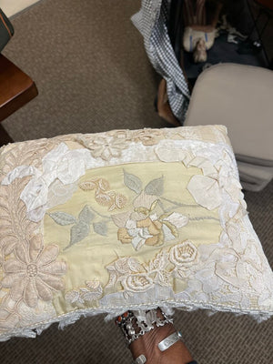 Antique Ribbon Lace & Angel Custom Pillow Signed S. Alberti