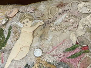 Antique Ribbon Lace & Angel Custom Pillow Signed S. Alberti