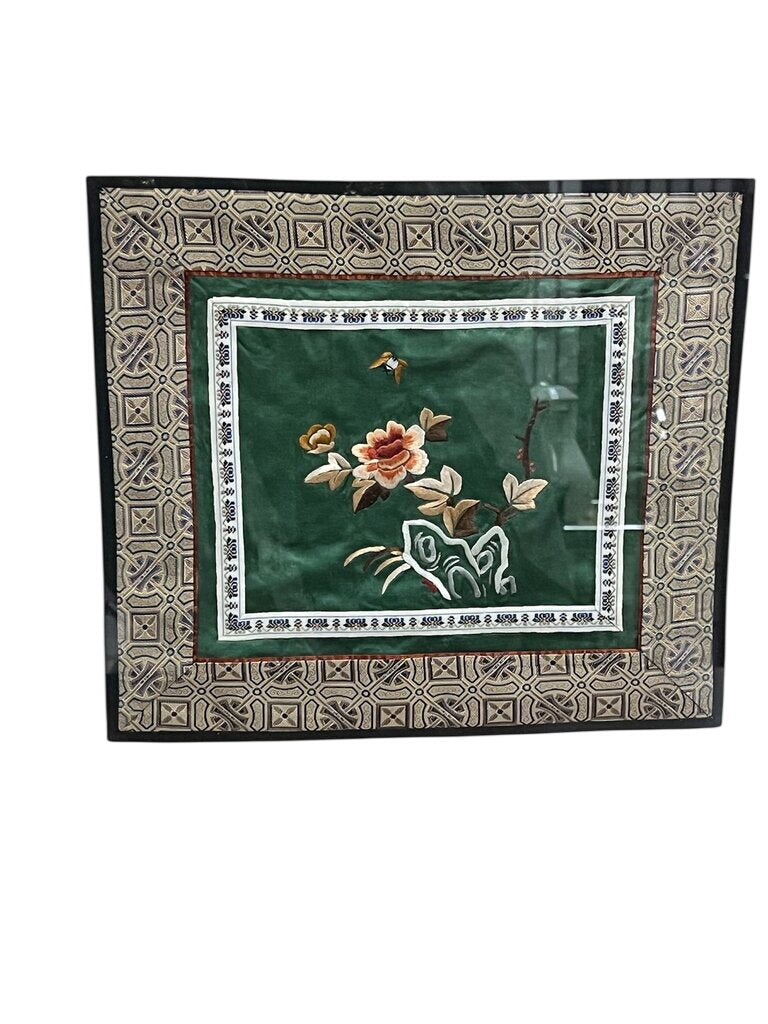 Vintage Chinese Siilk Bird & Floral Embroidered Panel