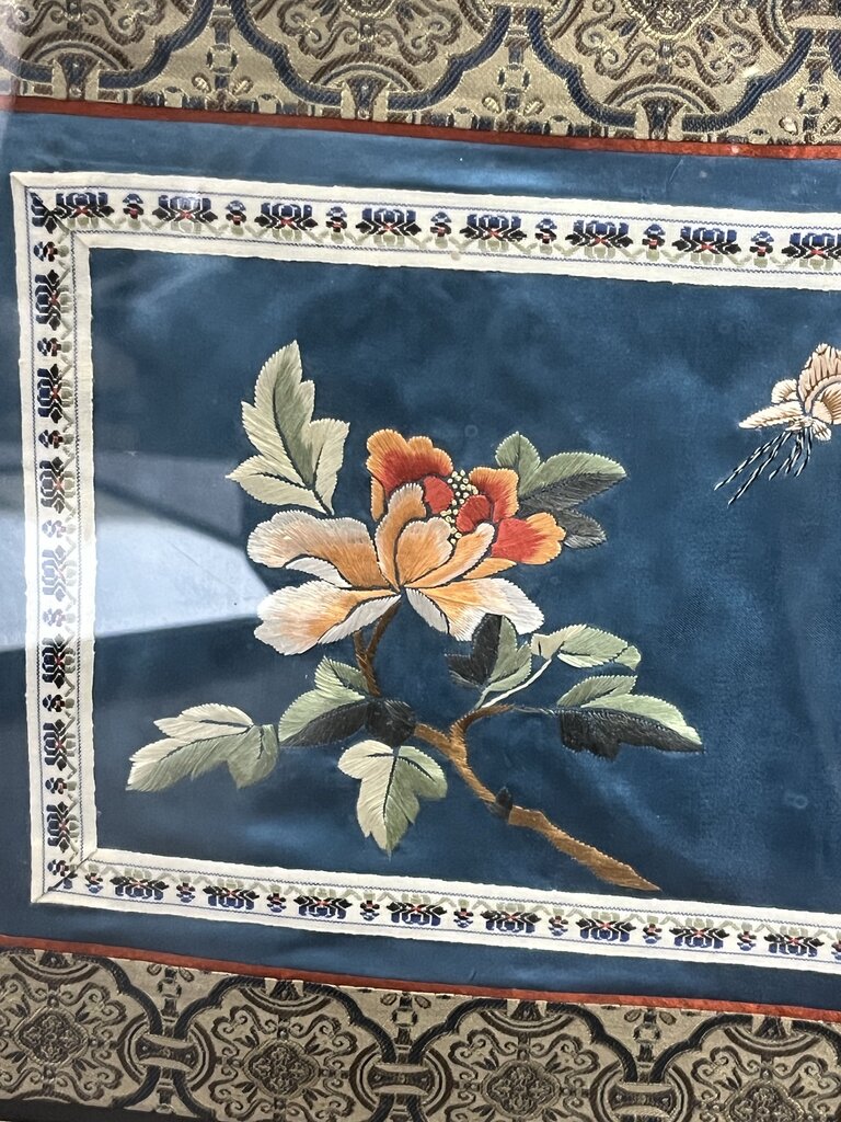 Vintage Chinese Silk Flower Embroidered Panel