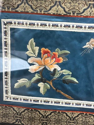 Vintage Chinese Silk Flower Embroidered Panel