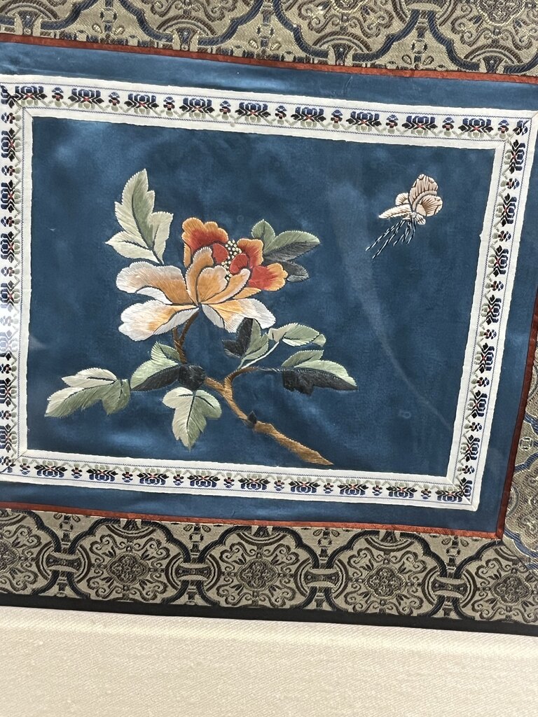 Vintage Chinese Silk Flower Embroidered Panel