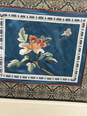 Vintage Chinese Silk Flower Embroidered Panel