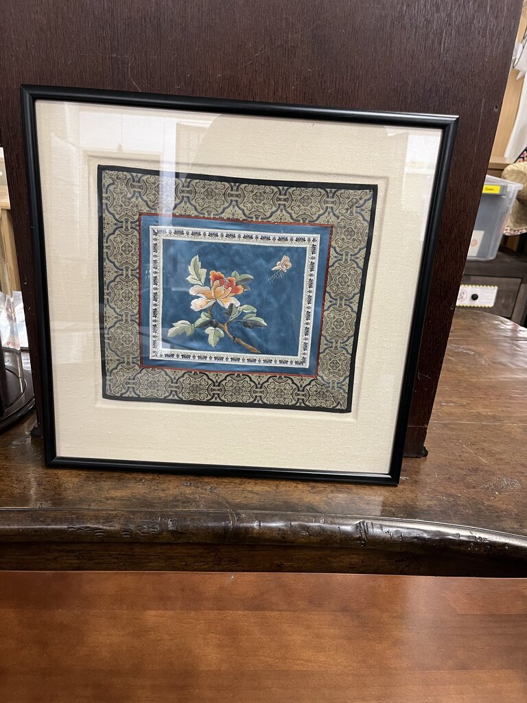 Vintage Chinese Silk Flower Embroidered Panel