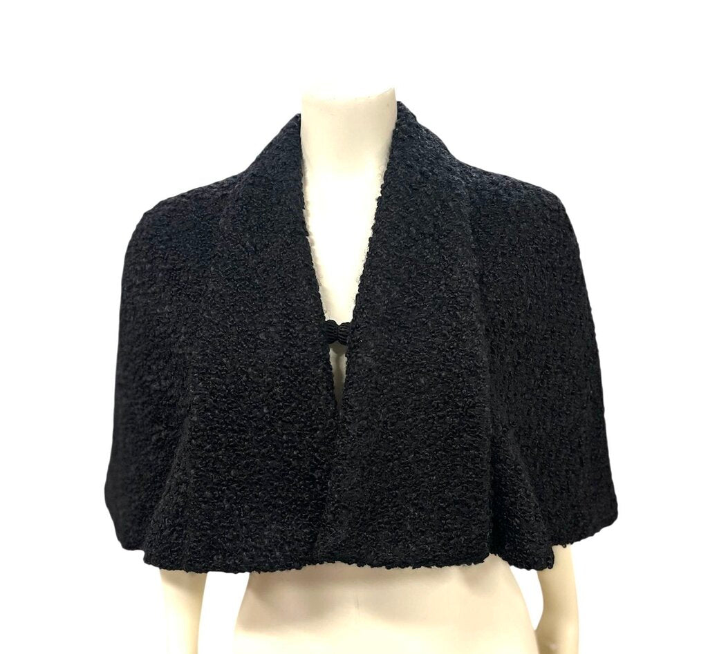 Vintage Black Wool Boucle Capelet Size Small