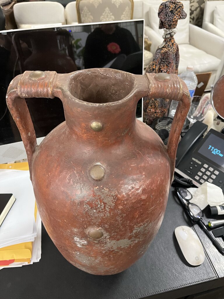 Rustic Tall Brown Clay Urn 20 Inches Tall (Chipped Handle)