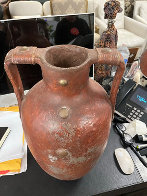Rustic Tall Brown Clay Urn 20 Inches Tall (Chipped Handle)