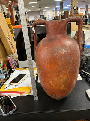 Rustic Tall Brown Clay Urn 20 Inches Tall (Chipped Handle)