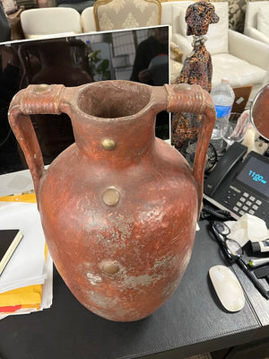 Rustic Tall Brown Clay Urn 20 Inches Tall (Chipped Handle)