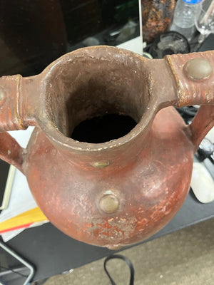 Rustic Tall Brown Clay Urn 20 Inches Tall (Chipped Handle)