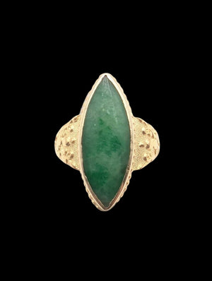 Ring 14k Yellow Gold w/ Jade Marquise Cabochon