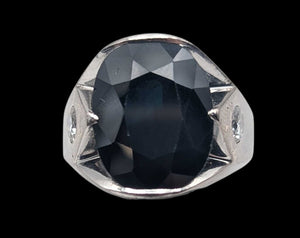 Ring 14k White Gold w/ Faceted Black Onyx & Diamonds