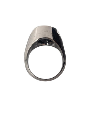 Ring 14k White Gold w/ Faceted Black Onyx & Diamonds