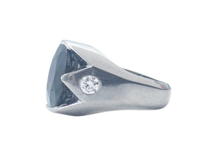 Ring 14k White Gold w/ Faceted Black Onyx & Diamonds