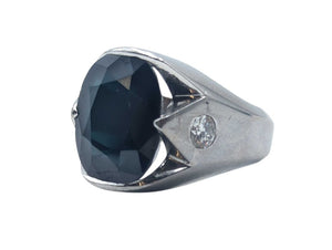 Ring 14k White Gold w/ Faceted Black Onyx & Diamonds