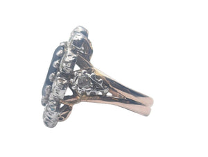 Ring 8k Yellow Gold & Silver Large Oval Cut Sapphire & Rose Cut Diamonds