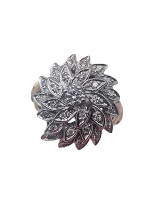 Ring 14k Yellow & White Gold Flower Shape w/ Diamonds