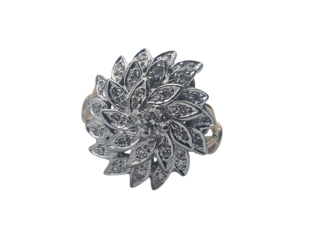 Ring 14k Yellow & White Gold Flower Shape w/ Diamonds