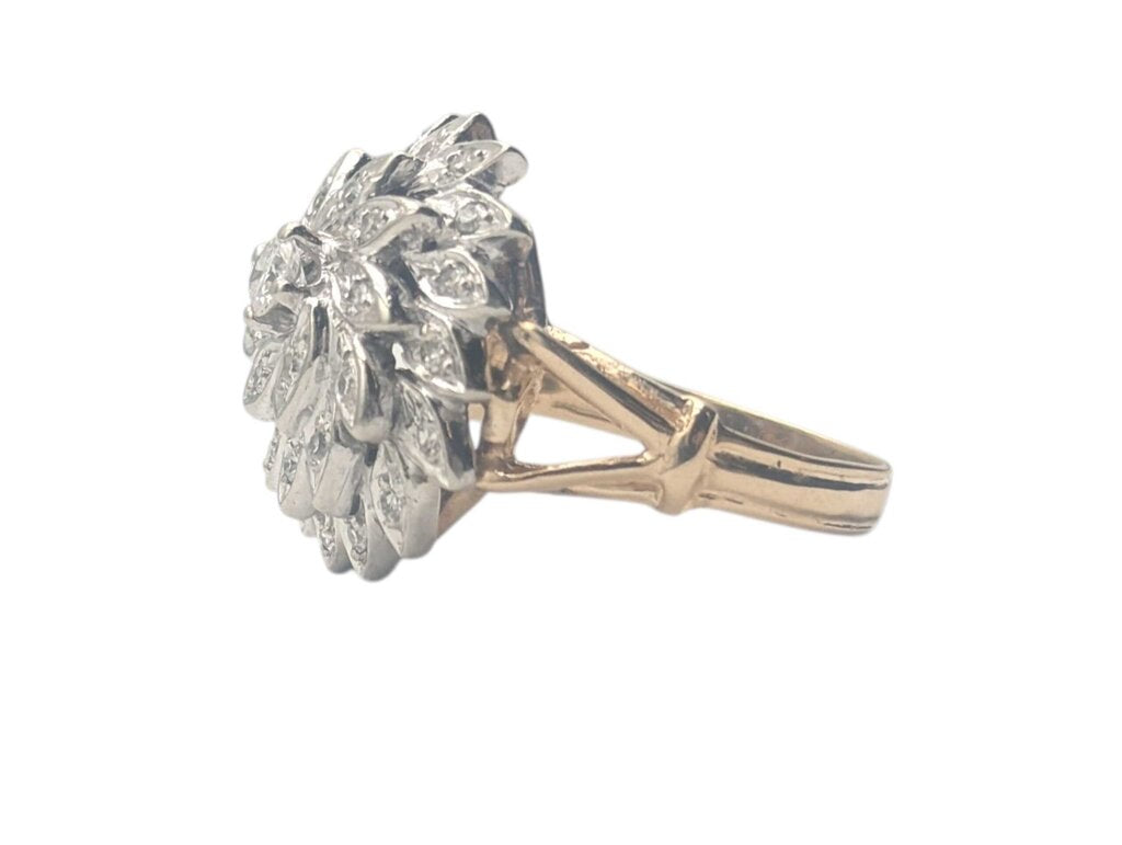Ring 14k Yellow & White Gold Flower Shape w/ Diamonds