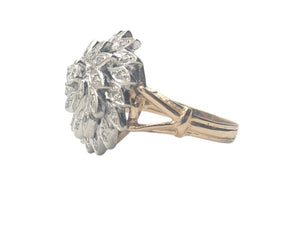 Ring 14k Yellow & White Gold Flower Shape w/ Diamonds