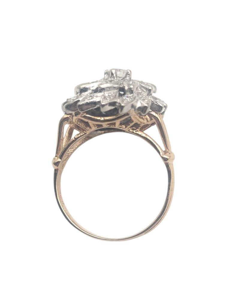 Ring 14k Yellow & White Gold Flower Shape w/ Diamonds