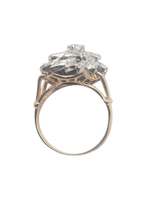 Ring 14k Yellow & White Gold Flower Shape w/ Diamonds