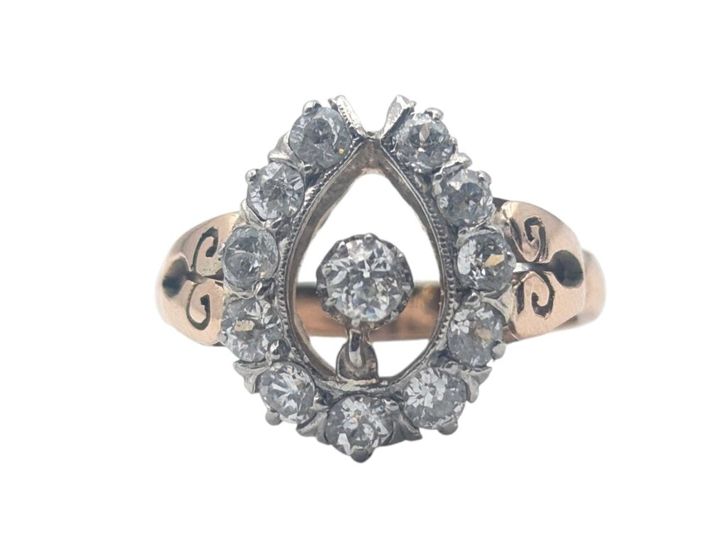 Ring Yellow Gold & Platinum Horseshoe w/ Diamonds