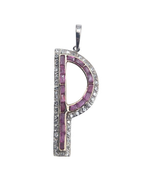 Pendant 'P' AG, AU, PD, CU w, Diamonds & Rubies