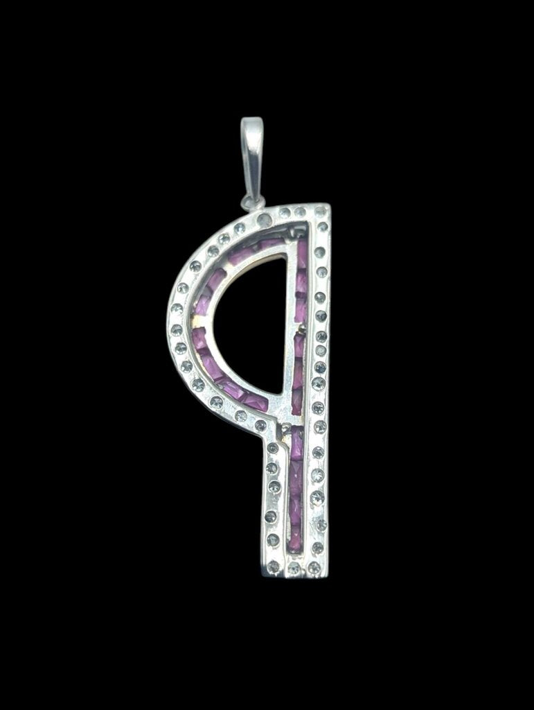 Pendant 'P' AG, AU, PD, CU w, Diamonds & Rubies