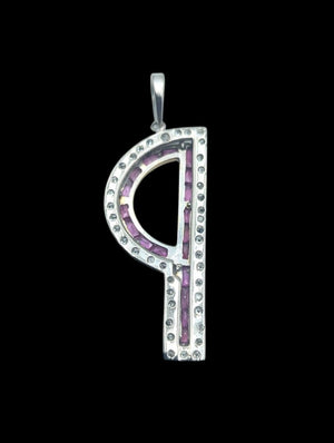 Pendant 'P' AG, AU, PD, CU w, Diamonds & Rubies