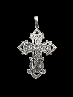 Pendant 14k White Gold Cross w/ Black & White Diamonds