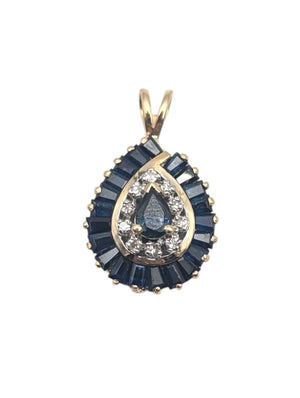 Pendant 14k Yellow & White Gold Teardrop w/ Sapphires & Diamonds