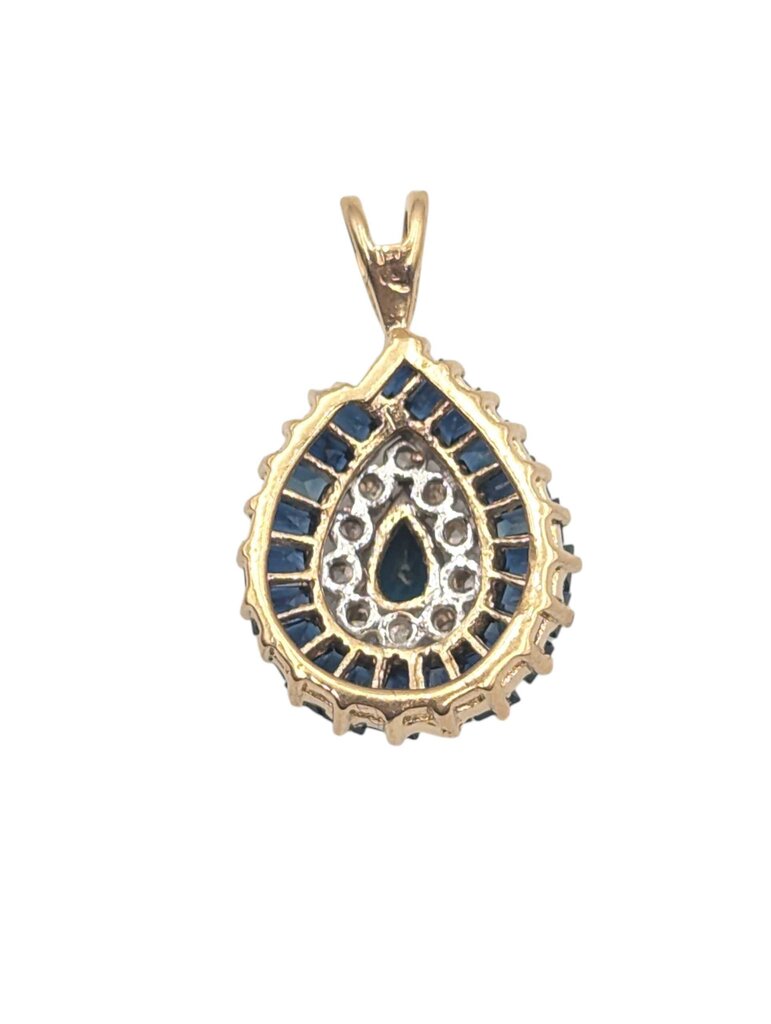 Pendant 14k Yellow & White Gold Teardrop w/ Sapphires & Diamonds
