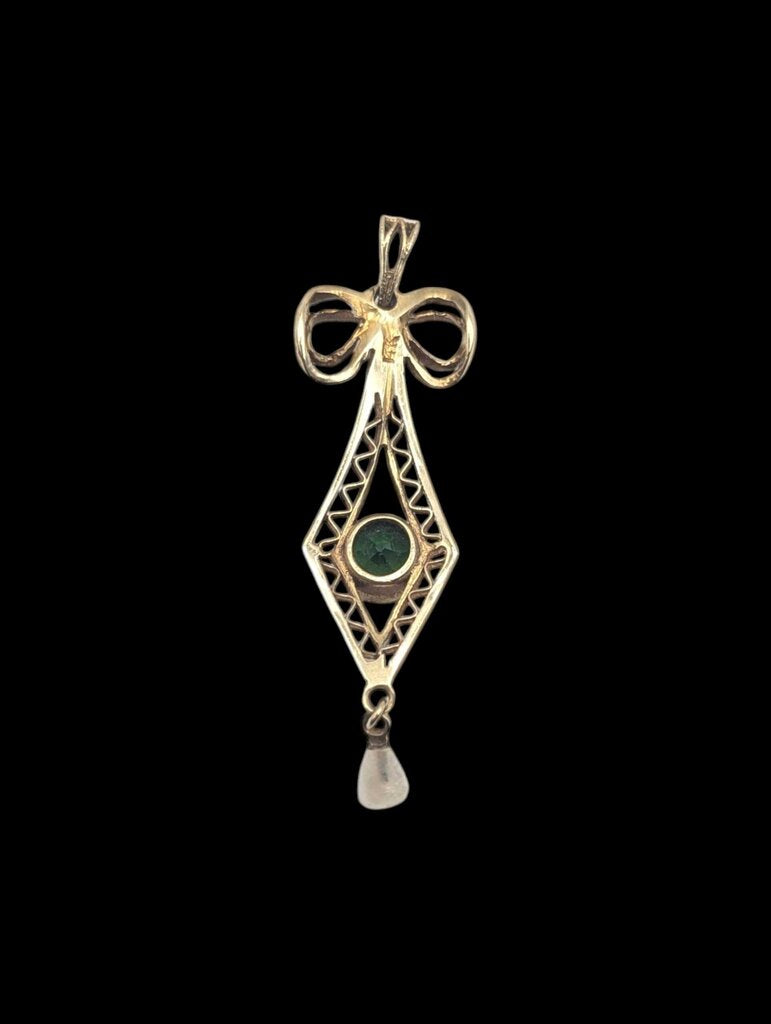 Pendant 14k Yellow Gold w/ Tourmaline & Pearls