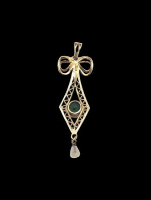 Pendant 14k Yellow Gold w/ Tourmaline & Pearls